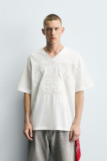 Zara 拼接文字 T 恤 - 白色