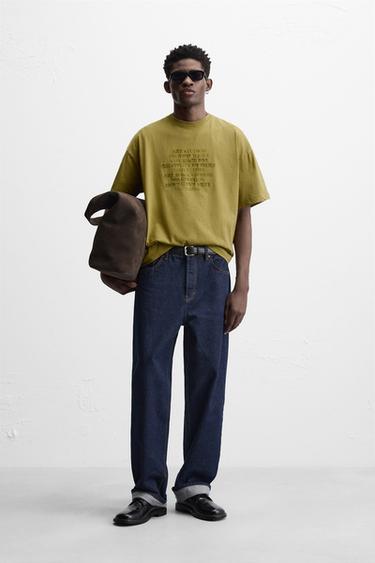 EMBROIDERED SLOGAN T-SHIRT - Khaki by Zara - Image 0