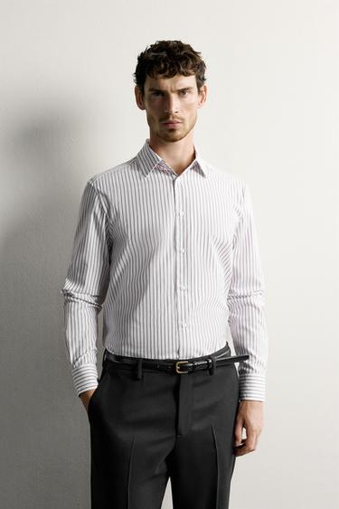 STRUCTURED REGULAR FIT SHIRT — Brown / White 2