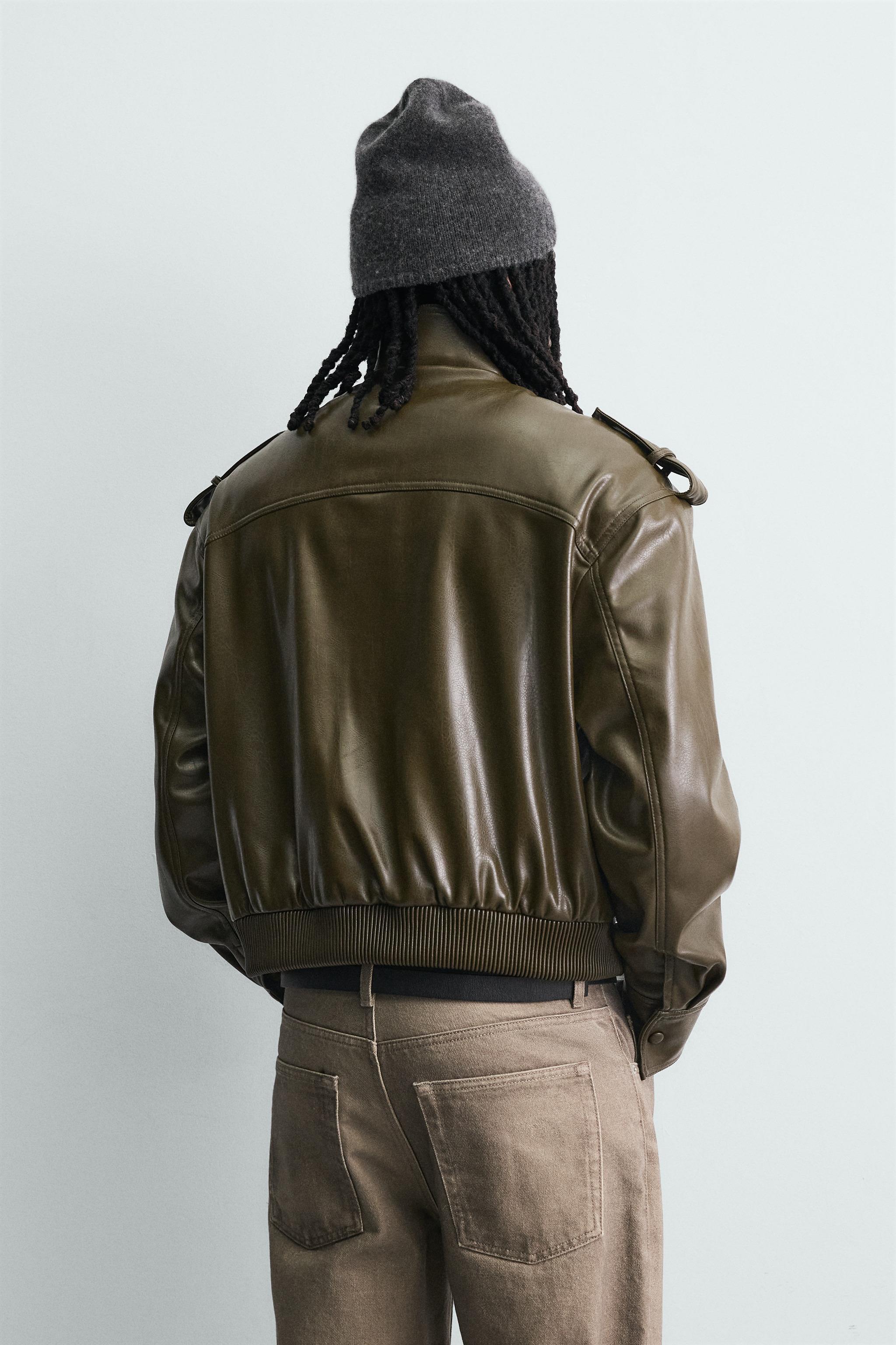 FAUX LEATHER CROPPED FIT JACKET - Olive green | ZARA United States
