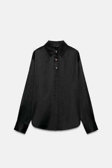 CAMISA SATINADA BOTONES DORADOS - Negro de Zara
