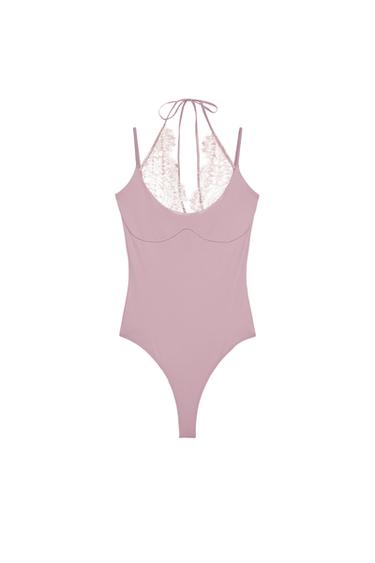 BODY HALTER COMBINADO ENCAJE - Rosa empolvado de Zara