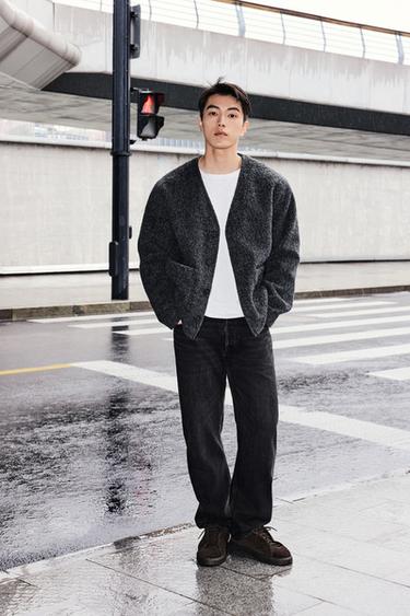 Zara 羊毛紋理開襟衫 - 炭灰色