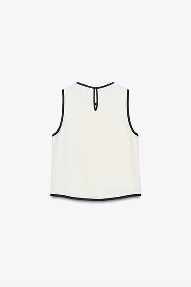 CONTRAST PIPED CREPE TOP - Ecru / Black by Zara - Image 6