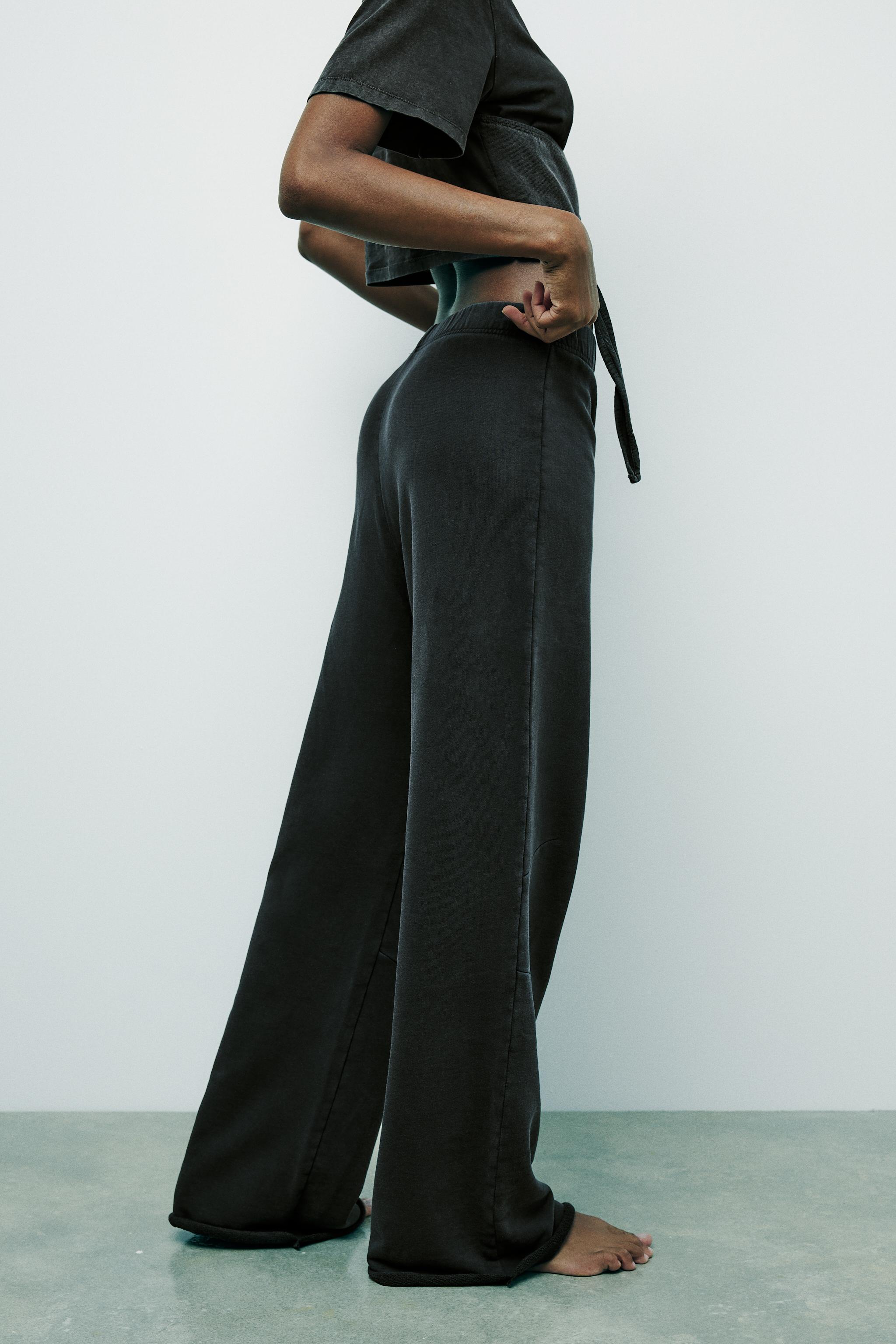 Black fashion wide leg trousers zara