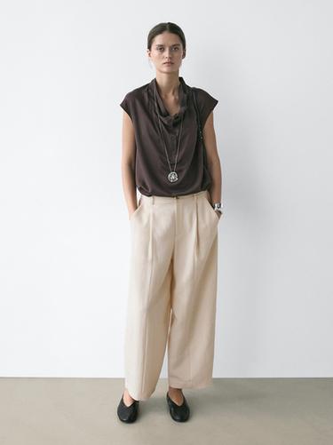 Zara Flowing pants with elasticated waistband - Ecru