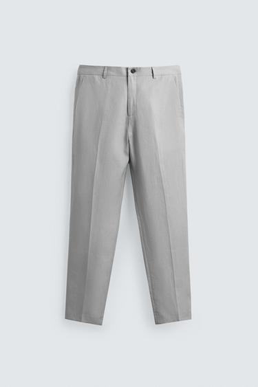 Zara 100% LINEN SUIT PANTS - Mid-gray