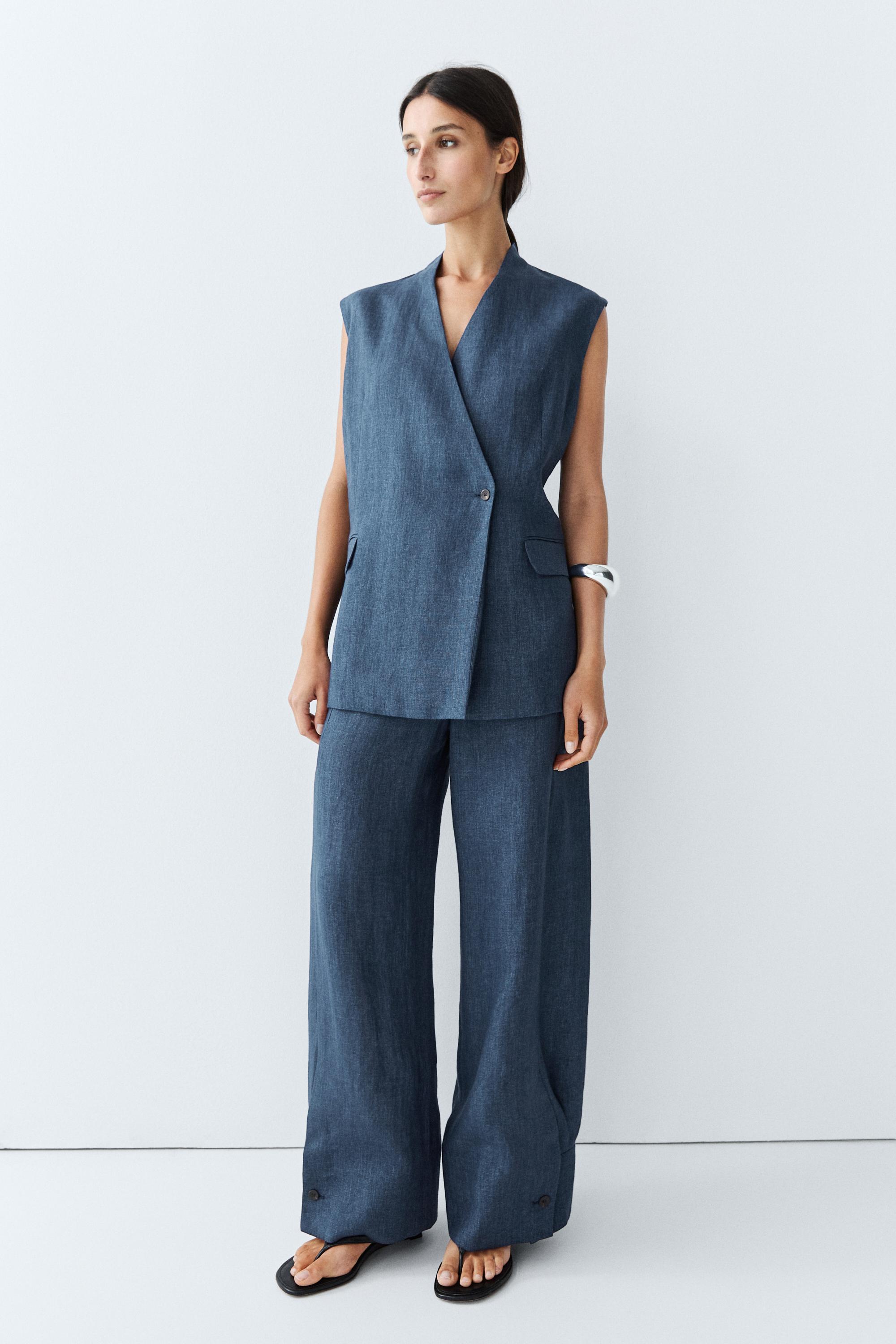 Linen crossover total look vest