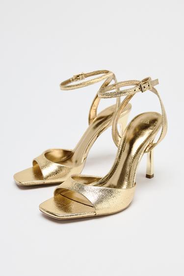 PATENT-FINISH HIGH-HEEL SANDALS - Gold by Zara - Image 2