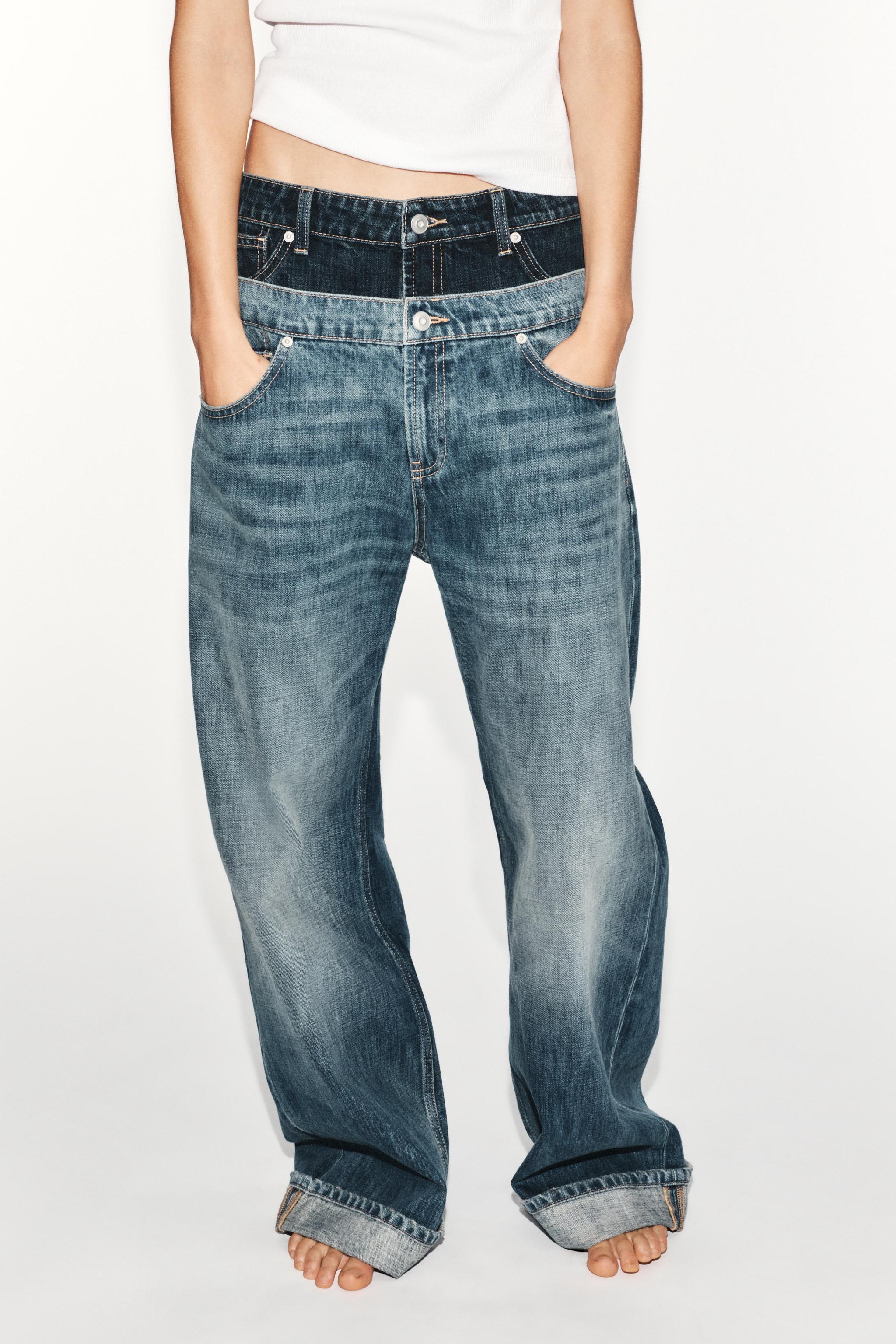 Zara Trf Loose Folded Çift Belli Düşük Bel Jean görsel 2