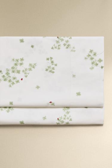 CLOVER AND LADYBIRD COTTON FLAT SHEET - Oyster-white by Zara