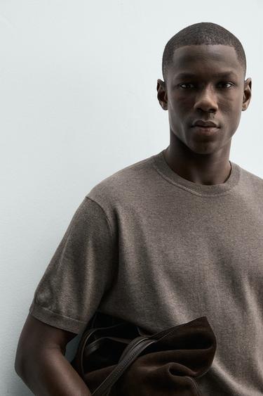 REGULAR FIT KNIT T-SHIRT - camel by Zara - Image 5