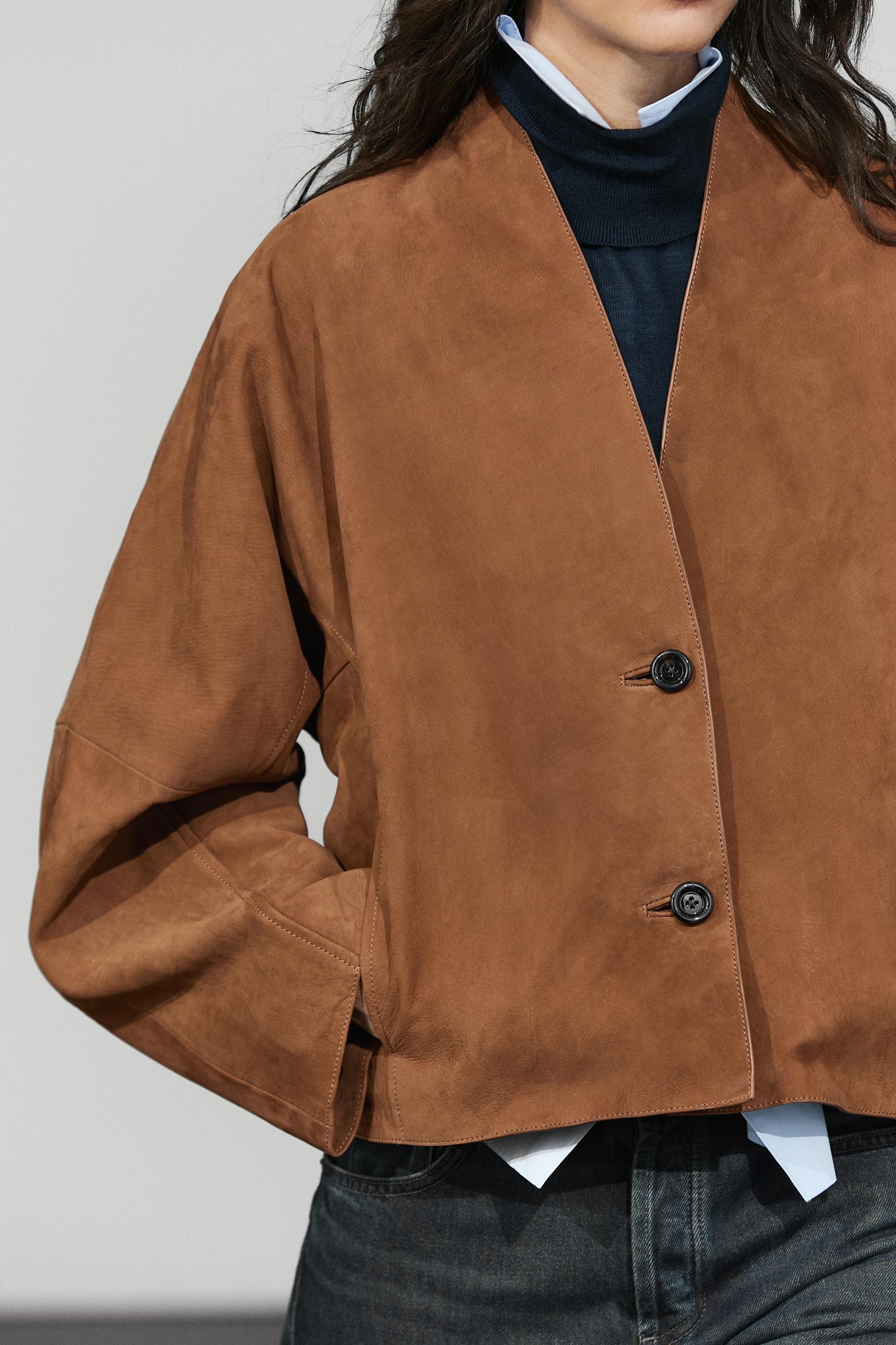 Veste blousante col en V cuir daim