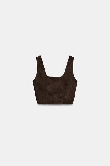 FAUX SUEDE CROP TOP - Chocolate brown by Zara - Image 6