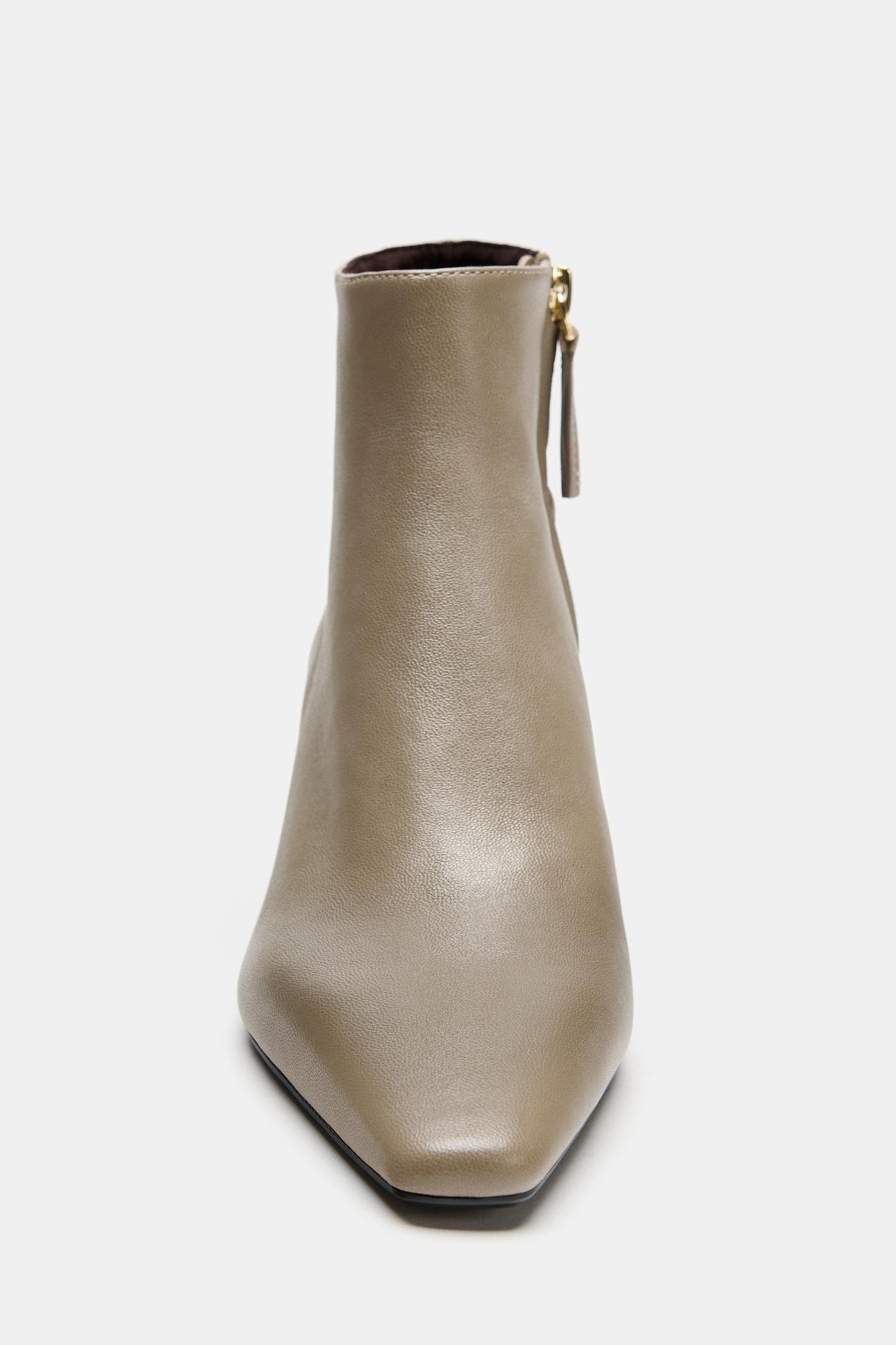 Женские ботинки Zara Leather Kitten Heel Booties, цвет: Серо-коричневый серый — фото 6