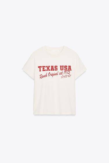 FADED-EFFECT T-SHIRT WITH SLOGAN - Ecru by Zara - Image 4