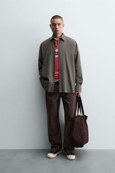 Zara RELAXED FIT STRIPED SHIRT - Gray / Tan - Image 0