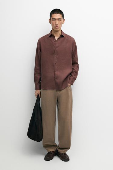 Faux jean barrel en popeline - Marron clair de Zara - Image 0