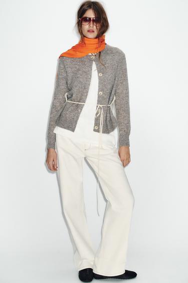 جاكيت محاك ممزوج بحزام - رمادي فيجوريه الخاص بـ Zara