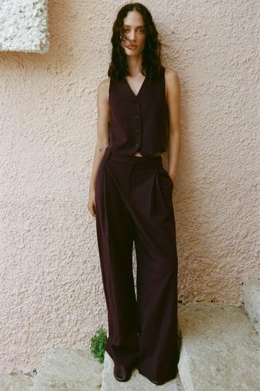 TROUSERS WITH DOUBLE PLEAT - Burgundy by Zara - Image 0
