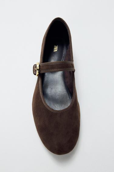 SUEDE BALLET FLATS - Chocolate Brown by Zara