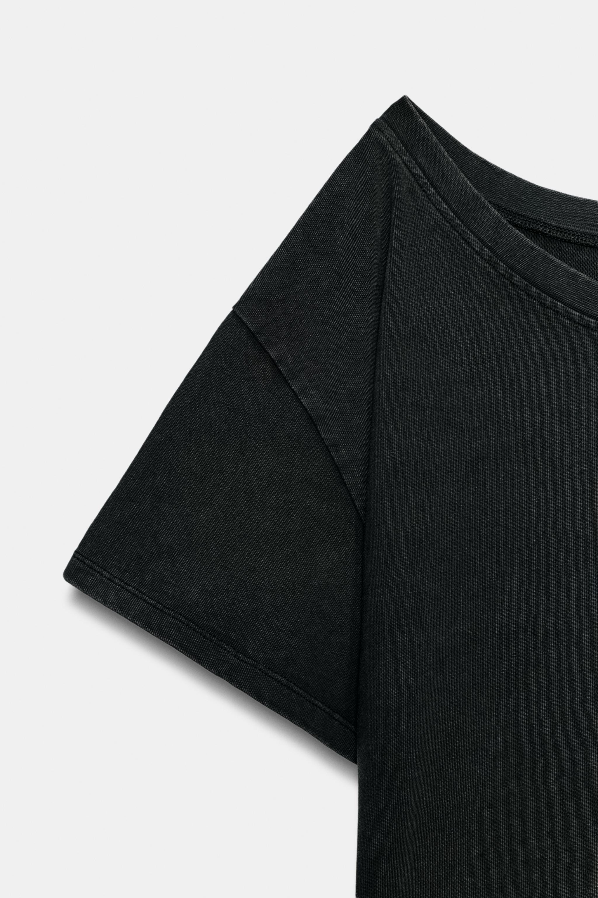 Zara KISA KOLLU AĞIR PAMUKLU T-SHIRT görsel 6