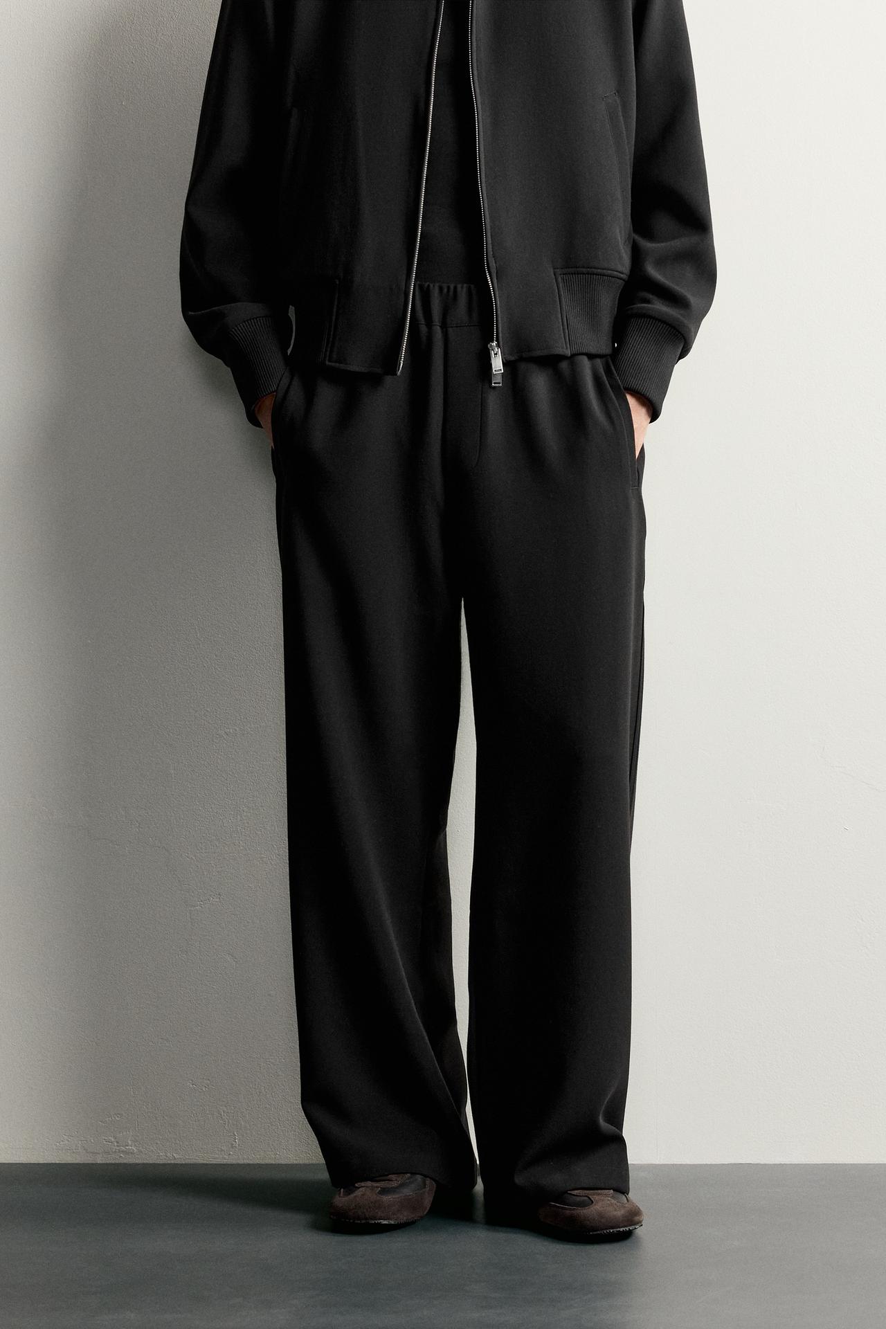 WIDE-LEG FLOWY PANTS — Black