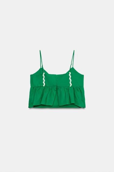 TOP À BRETELLES ET EN LIN - Vert de Zara - Image 7