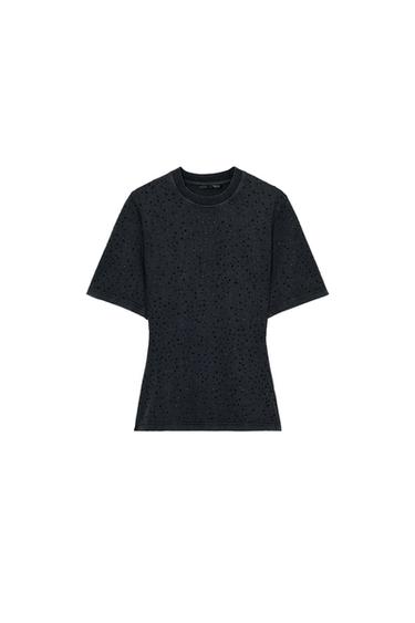 Zara MAJICA KRATKIH RUKAVA SA SJAJEM – Crna