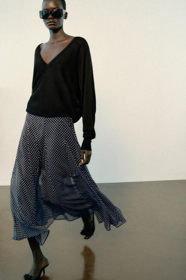 POLKA DOT MIDI SKIRT - Navy / White by Zara