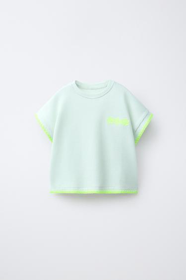 FLUORESCENT CONTRAST WAFFLE-KNIT T-SHIRT - Blue / Green by Zara