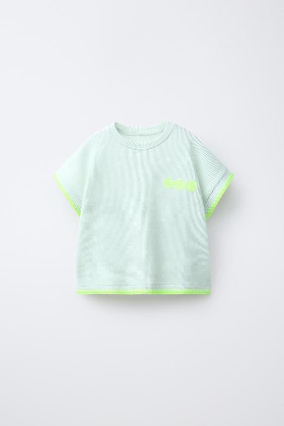 FLUORESCENT CONTRAST WAFFLE-KNIT T-SHIRT - Blue / Green by Zara - Image 0