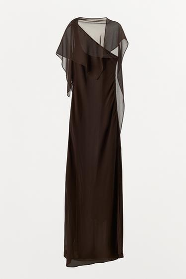 LIMITED EDITION ASYMMETRIC CAPE DRESS - Dark brown by Zara