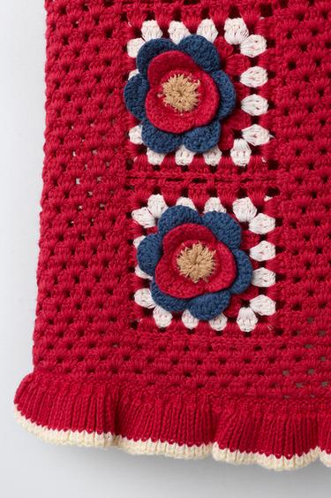 ROBE EN MAILLE À FLEURS EN CROCHET - Rouge de Zara - Image 3