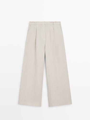 Zara Linen capri trousers with darts - Stone - Image 0