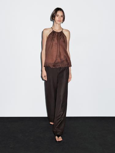 Zara Flowing printed halter top - Chocolate - Image 0