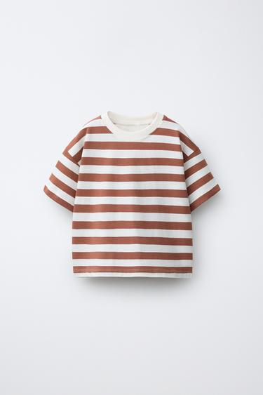 STRIPED T-SHIRT - Light brown by Zara