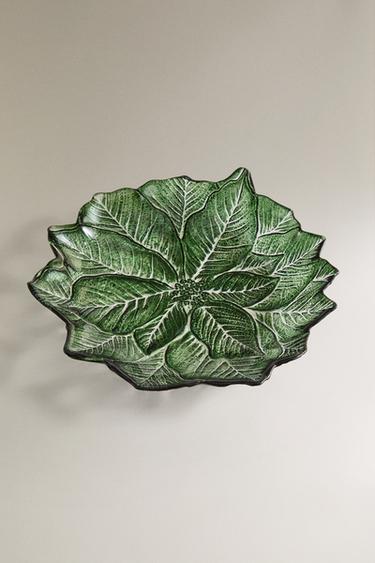 CHRISTMAS FLORAL GLASS DESSERT PLATE - Green by Zara - Image 1