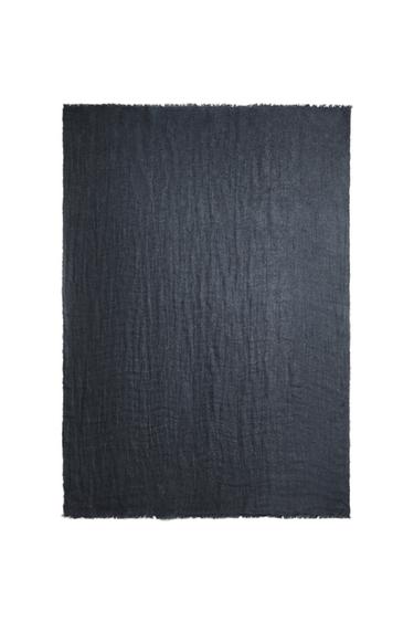 REVERSIBLE FRINGED LINEN THROW - Blue by Zara