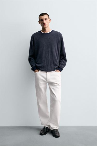 Zara STRIPED COTTON-CASHMERE SWEATER - Gray / Blue