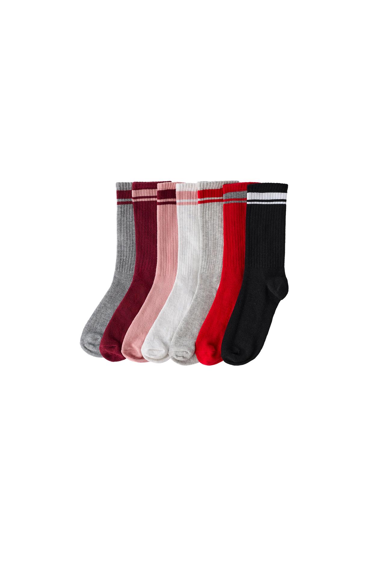 SEVEN-PACK OF STRIPED CREW SOCKS — Pink