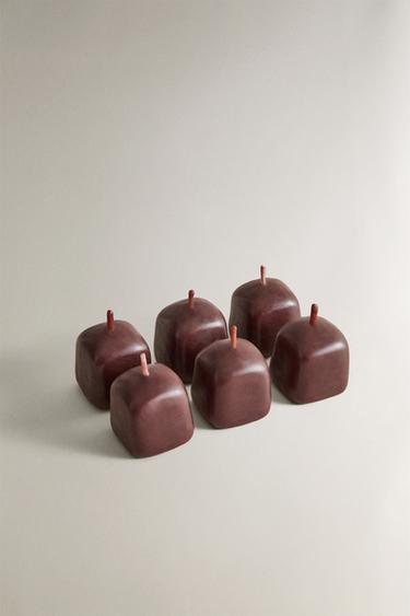 PACK OF DECORATIVE TOFFEE CANDLES (PACK OF 6) - Chocolate brown by Zara - Image 1