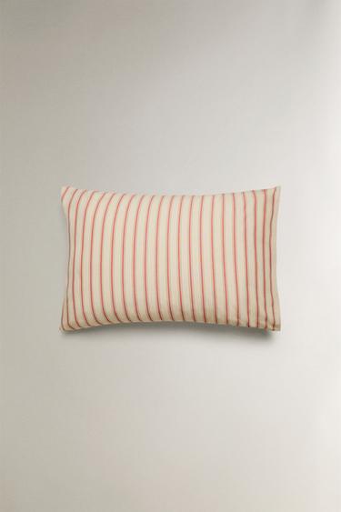 TAIE D’OREILLER PERCALE DE COTON RAYURES (300 FILS) - Rouge de Zara - Image 3