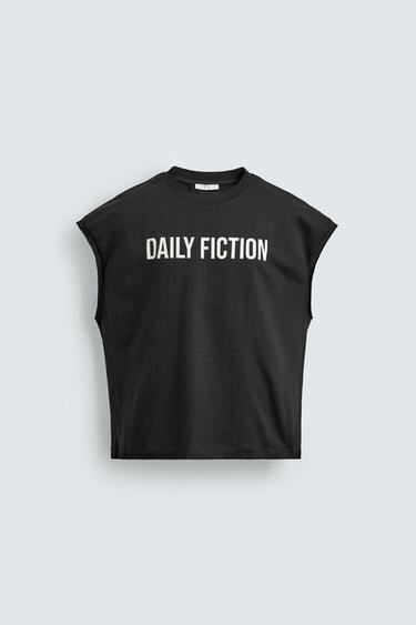 RELAXED FIT SLOGAN TANK TOP - Black by Zara