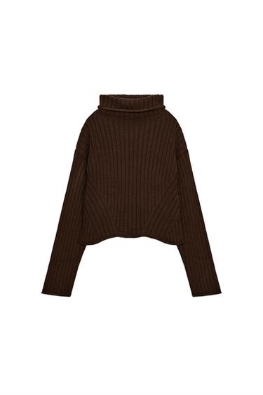 Zara RIBBED KNIT JUMPER - Brown