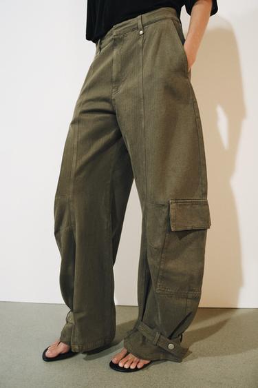 Zara ZW COLLECTION BARREL CARGO PANTS - Khaki