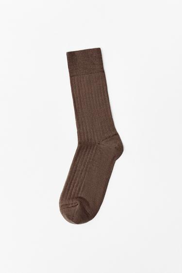 Zara WOOL BLEND RIB SOCKS - Mid-camel