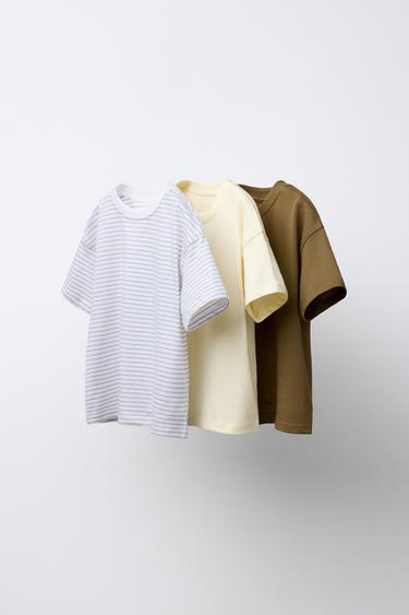 Zara THREE-PACK OF STRIPED AND SOLID T-SHIRTS - White