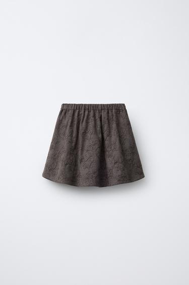 SOFT BERMUDA SKIRT WITH EMBROIDERED FLOWERS - Brown / Taupe by Zara - Image 1