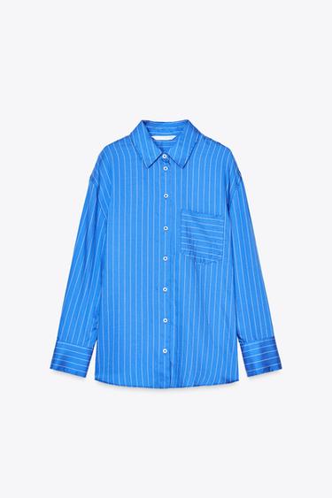 CAMISA LISTRADA OVERSIZE ZW COLLECTION - Azul / Branco da Zara